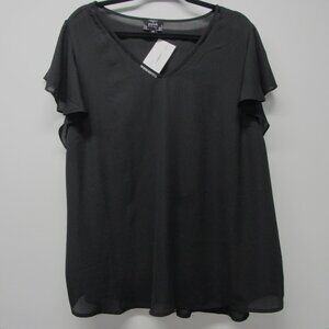 NWT Perch by Blu Pepper Black V Neck Flutter Cap Sleeve Blouse Top Plus sz 2X